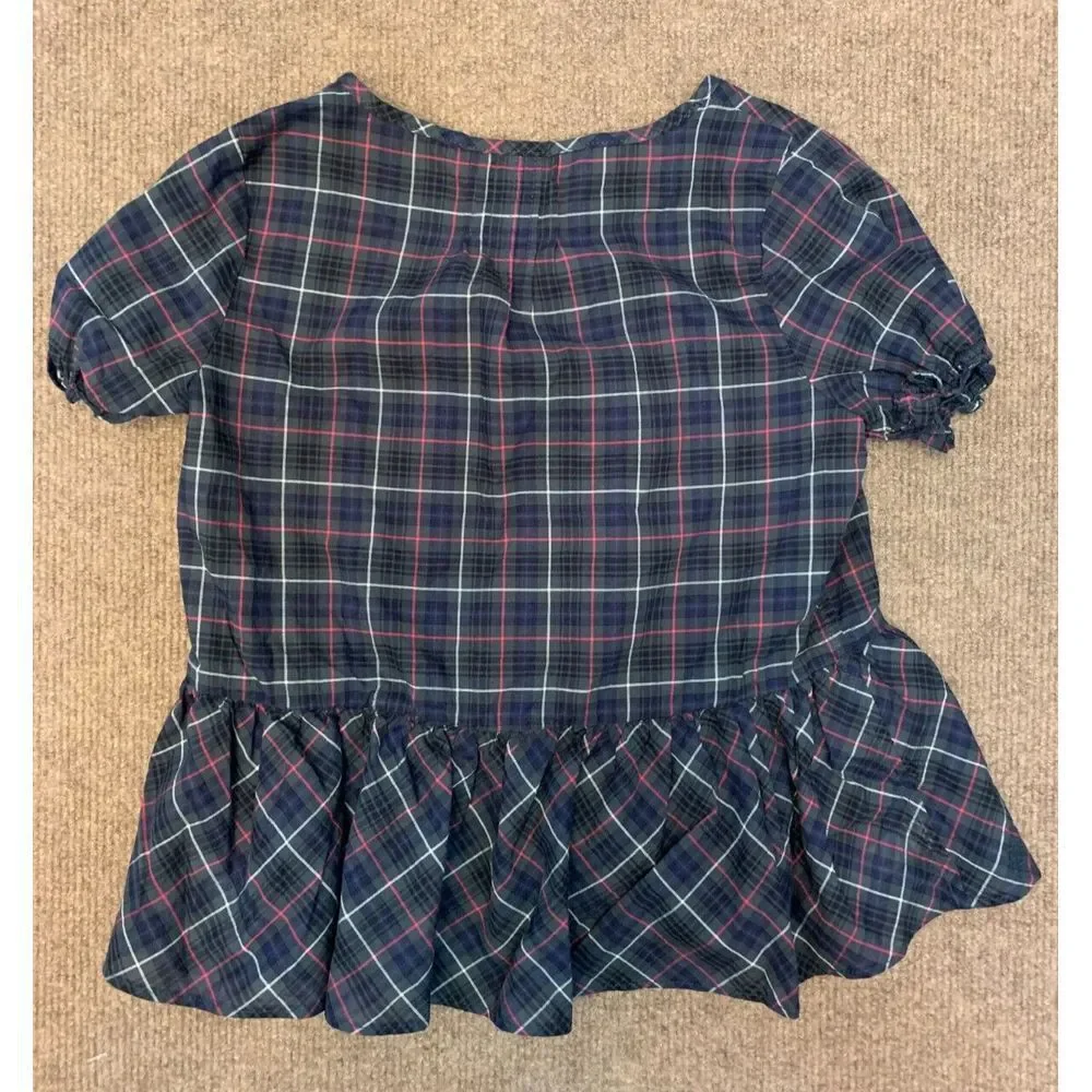 Ralph Lauren Kids Plaid Top Girls 5 Short Sleeve Ruffle Blouse Button Shirt